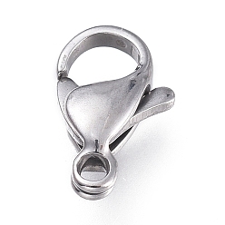 Stainless Steel Color 316 Surgical Stainless Steel Lobster Claw Clasps, Manual Polishing, Stainless Steel Color, 11x7x3.3mm, Hole: 1.4mm