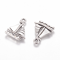 Antique Silver Tibetan Style Alloy Pendants, Sailing Boat Charms, Lead Free and Cadmium Free, Antique Silver, about 20mm long,16.5mm wide,2mm thick, hole: 2mm