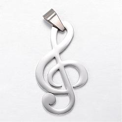 Stainless Steel Color 304 Stainless Steel Pendants, Musical Note, Stainless Steel Color, 40.5x22x2mm, Hole: 5x7mm