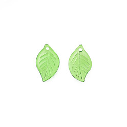 Lime Green Transparent Acrylic Pendants, Leaf, Lime Green, 17.5x11x1.5mm, Hole: 1.5mm, about 3000pcs/500g