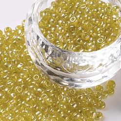 Yellow Glass Seed Beads, Trans. Colours Lustered, Round, Yellow, 4mm, Hole: 1.5mm, about 4500pcs/pound