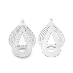 Stainless Steel Color 304 Stainless Steel Pendants, Hollow, Teardrop, Stainless Steel Color, 42.5x27.5x0.3mm, Hole: 1.5mm