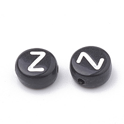 Letter Z Perles acryliques opaques, trou horizontal, style alphabet, plat rond, letter.z, 7x4mm, Trou: 1.5mm, environ3700 pcs / 500 g