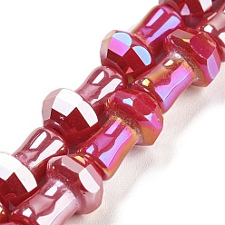 FireBrick Electroplate Glass Beads Strands, AB Color Plated, Faceted, Mushroom, FireBrick, 12x8mm, Hole: 1mm, about 50pcs/strand, 22.83''(58cm)