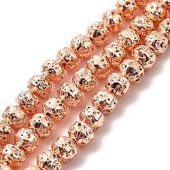 Plaqué D'or Rose Brins de perles de pierre de lave naturelle galvanisées, Toupie, rose plaqué or, 4x5mm, Trou: 0.8mm, Environ 90~92 pcs/chapelet, 15.75 pouce (40 cm)