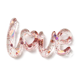 Moccasin Transparent Acrylic Cabochons, with Sequin, Word LOVE, Moccasin, 14.5x24x2mm