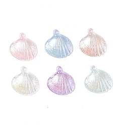 Mixed Color UV Plating Opaque Acrylic Pendants, AB Color, Shell Charm, Mixed Color, 28x27x7mm, Hole: 2mm