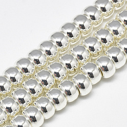 Silver Plated Electroplate Non-magnetic Synthetic Hematite Beads Strands, Rondelle, Silver Plated, 6x4mm, Hole: 2mm, about 97pcs/strand, 15.7 inch