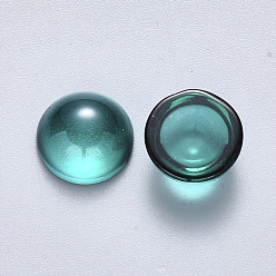 Dark Cyan Transparent Spray Painted Glass Cabochons, Half Round/Dome, Dark Cyan, 10x5mm