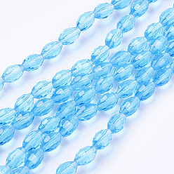 Deep Sky Blue Glass Beads Strands, Faceted, Oval, Deep Sky Blue, 6x4mm, Hole: 1mm, about 65~70pcs/strand, 14.96 inch~15.16 inch(38~38.5cm)