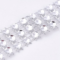 Серебро 3 ряды рулон пластиковой алмазной сетки, горный хрусталь хрустальная лента, украшение свадебного торта, серебряные, 15x1 мм, о 10yards / рулон (9 м / рулон)