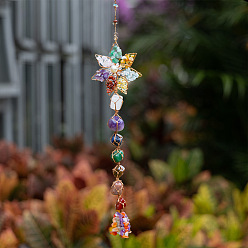 Cristal de cuarzo Decoraciones colgantes de flores de envoltura de alambre de cobre, Decoraciones colgantes de piedras preciosas naturales mezcladas para el dormitorio del hogar, 450x80 mm