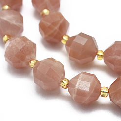 Sunstone Natural Sunstone Beads Strands, Faceted, Round, 9~10mm, Hole: 1mm, about 31~33pcs/Strand, 14.5 inch~15.9 inch(37~40.5cm)