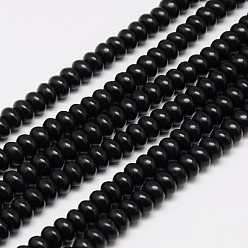 Черный Синтетических нитей бирюзовые бусы, окрашенные, рондель, чёрные, 6x4 мм, отверстие : 1 мм, около 88~90 шт / нитка, 15 дюйм