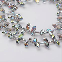 Light Grey Electroplate Glass Beads Strands, Top Drilled Beads, Faceted Teardrop, Light Grey, 9x4mm, Hole: 1mm, about 98pcs/strand, 17.3 inch