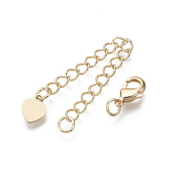 Real 18K Gold Plated Brass Chain Extender, with Lobster Claw Clasps, Nickel Free, Heart, Real 18K Gold Plated, 70mm, Hole: 2.5mm