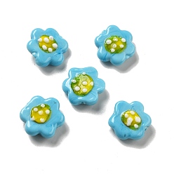 Sky Blue Handmade Lampwork Beads, Flower, Sky Blue, 18~19x20.5x8.5mm, Hole: 1.6mm