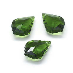 Green Faceted Glass Pendants, Leaf, Green, 22x15.5x8.5mm, Hole: 1mm