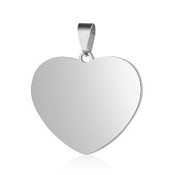 Stainless Steel Color 201 Stainless Steel Stamping Blank Tag Pendants, Manual Polishing, Heart, Stainless Steel Color, 38.5x35x2mm, Hole: 4x7mm