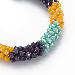 Or Bracelet extensible tressé en perles de verre au crochet, bijoux faits main népel femme, or, diamètre intérieur: 1-5/8 pouce (4.2 cm)