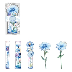 Bleu Bleuet 5pcs autocollants auto-adhésifs imperméables pour animaux de compagnie de fleurs, pour le scrapbooking, carnet de voyage, bleuet, 100x45mm