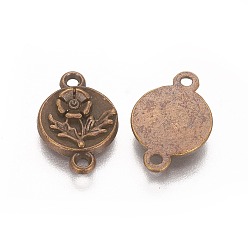 Antique Bronze Alloy Pendants, Lead Free and Cadmium Free, Flat Round with Flower, Antique Bronze, 17x11x2mm, Hole: 1.5mm