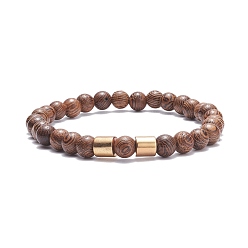 Brun Saddle Bracelet extensible en perles rondes en bois de wengé naturel avec hématite synthétique pour hommes femmes, selle marron, diamètre intérieur: 2-1/4 pouce (5.6 cm)