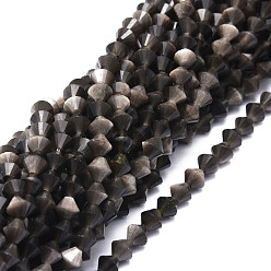 Obsidian Natural Obsidian Beads Strands, Faceted, Bicone, 5.5~6x5.5~6mm, Hole: 0.8mm, about 72pcs/strand, 15.55''(39.5cm)
