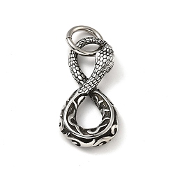 Antique Silver 304 Stainless Steel Pendants, Snake, Antique Silver, 41x19x6mm, Jump Ring: 13x2mm, 9mm Inner Diameter