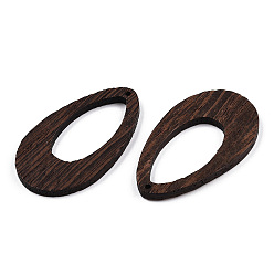 Coconut Brown Natural Wenge Wood Pendants, Undyed, Hollow Teardrop Charms, Coconut Brown, 49x29x3.5mm, Hole: 1.8mm