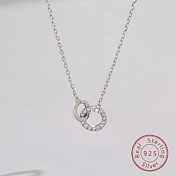 Argent 925 colliers à pendentif en argent sterling avec micro pavé de zircone cubique, anneaux doubles imbriqués, avec cachet s, argenterie, 925 pouce (15.75 cm)