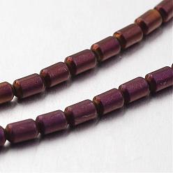 Purple Plated Electroplate Non-magnetic Synthetic Hematite Bead Strands, Frosted, Column, Purple Plated, 4x2mm, Hole: 1mm, about 112pcs/strand, 15.7 inch