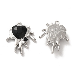 Black Alloy Pendant, with Glass, Platinum, Lead Free & Cadmium Free, Melting Heart Charm, Black, 24x20.5x6mm, Hole: 1.6mm