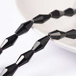 Noir Chapelets de perles en verre, facette, Toupie, noir, longueur d'environ 12 mm ,  largeur de 6 mm, Trou: 1mm, 50 pcs / chapelet, 16 pouce