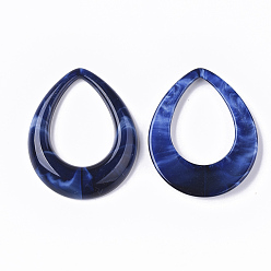 Dark Blue Acrylic Pendants, Imitation Gemstone Style, Teardrop, Dark Blue, 53x43.5x8mm, Hole: 26x36mm, about 73pcs/500g