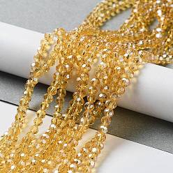 Kaki Clair Perles en verre electroplate, perle plaquée lustre, à facettes (32 facettes), ronde, kaki clair, 4mm