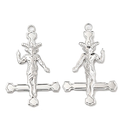 Stainless Steel Color 304 Stainless Steel Pendants, Cross with Baphomet Charm, Stainless Steel Color, 43x27x2mm, Hole: 3mm
