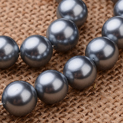 Slate Gray Polished Round Grade A Shell Pearl Bead Strands, Slate Gray, 8mm, Hole: 1mm, about 49pcs/strand, 16 inch