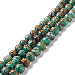 Chrysocolla Natural Chrysocolla Beads Strands, Golden Copper Wrapped Beads, Round, 10mm, Hole: 1.2mm, about 40pcs/strand, 15.94~16.34 inch(40.5~41.5cm)