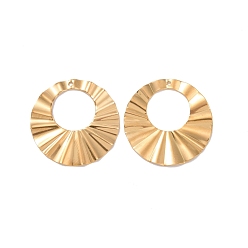 Oro 304 colgantes de acero inoxidable, dije de anillo con textura ondulada, dorado, 32x1 mm, agujero: 1.2 mm