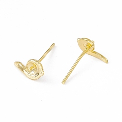 Real 24K Gold Plated Brass Stud Earring Finding, Earring Settings for Half Drilled Beads, Snail, Cadmium Free & Lead Free, Long-Lasting Plated, Real 24K Gold Plated, 5x10mm, Inner Diameter: 3mm, Pin: 0.8mm
