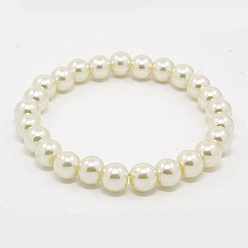 Ivoire Bijoux de carnaval extensible, bracelets de perles de verre de mardi gras, avec cordon élastique, blanc crème, 6x55mm