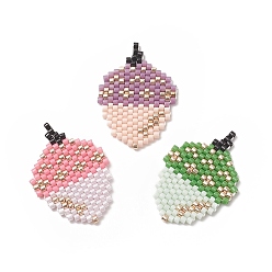 Color mezclado 3 piezas 3 color hecho a mano miyuki patrón de telar de semillas japonesas cuentas de semillas, colgantes de bellota, color mezclado, 29x20x1.8 mm, agujero: 1.6 mm, 1 pc / color