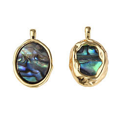 Colorful Synthetic Abalone Shell/Paua Shell Pendants, with Real 18K Gold Plated Brass Findings, Nickel Free, Oval, Colorful, 20x12x3mm, Hole: 1.8mm