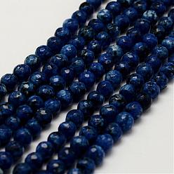 Marine Blue Natural Labradorite Bead Strands, Dyed & Heated, Round, Faceted, Marine Blue, 6mm, Hole: 0.5mm, about 64pcs/strand, 14.9 inch(38cm)