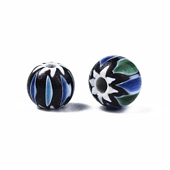 Black Handmade Millefiori Lampwork Beads, Round, Black, 7~8x6~7mm, Hole: 1~2mm