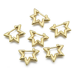 Real 18K Gold Plated Brass Huggie Hoop Earring, Star, Real 18K Gold Plated, 19x17x3mm, Pin: 1mm