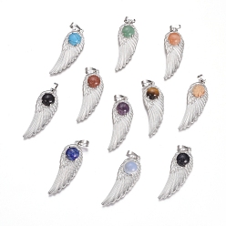 Mixed Stone Natural & Synthetic Mixed Gemstone Pendants, with Platinum Tone Brass Findings, Wing, 47x16x7.5mm, Hole: 7x5mm