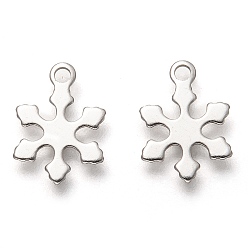 Stainless Steel Color Christmas 201 Stainless Steel Charms, Laser Cut, Snowflake, Stainless Steel Color, 12x10x0.5mm, Hole: 1.4mm