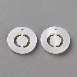 Letter O Natural Freshwater Shell Pendants, Flat Round with Letter, Letter.O, 12x1.5mm, Hole: 1mm